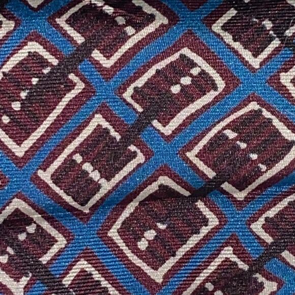 Vtg Perry Ellis Portfolio Necktie Brown Blue Geometric USA Italian Silk 58 x 4 - Picture 3 of 8